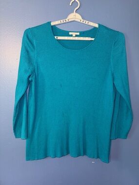 Woman Within Teal Ribbed Scoop Neck Long Sleeve Top Cozy Knit Plus Size Staple
